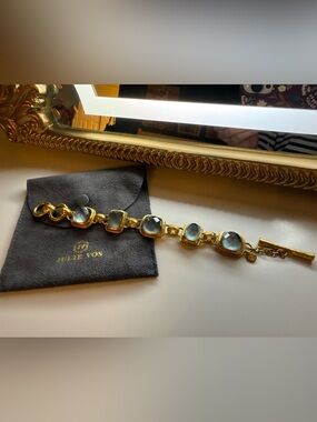 Julie Vos Gold-Tone Bracelet with Light Blue Cushion Stones